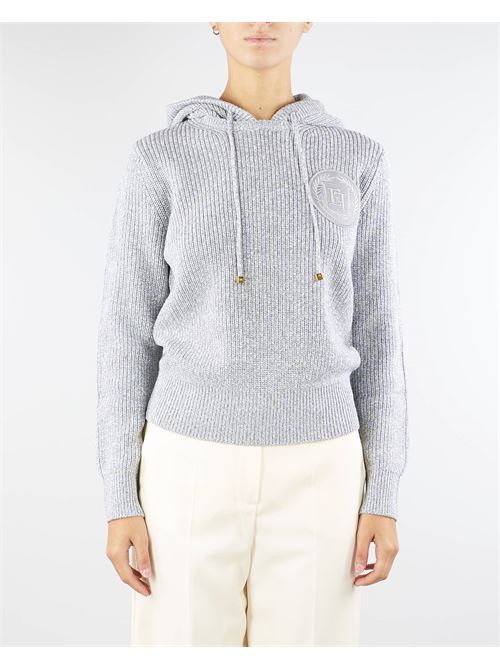 Pullover in viscosa mouliné con cappuccio e patch logo Elisabetta Franchi ELISABETTA FRANCHI | Maglia | MK83S46E2CP6